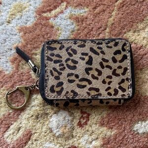 Madewell Leopard Print Keychain Wallet zip card case leather